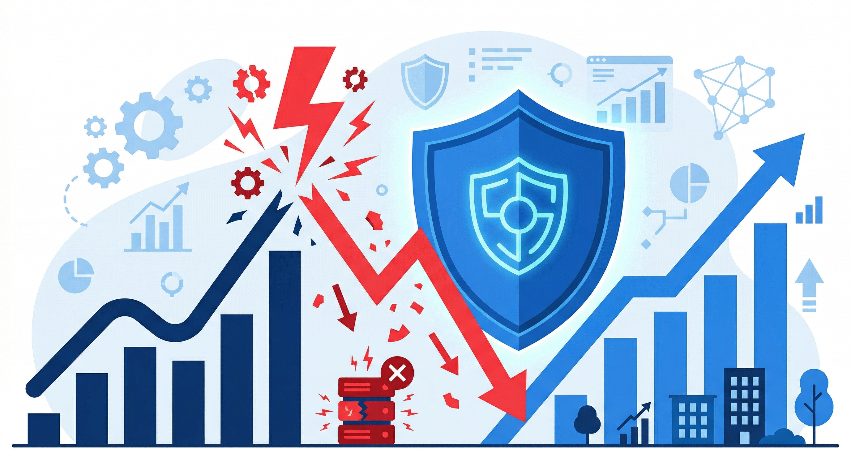 業務停止の損失をカバーするサイバー保険の利益補償を解説するイメージ