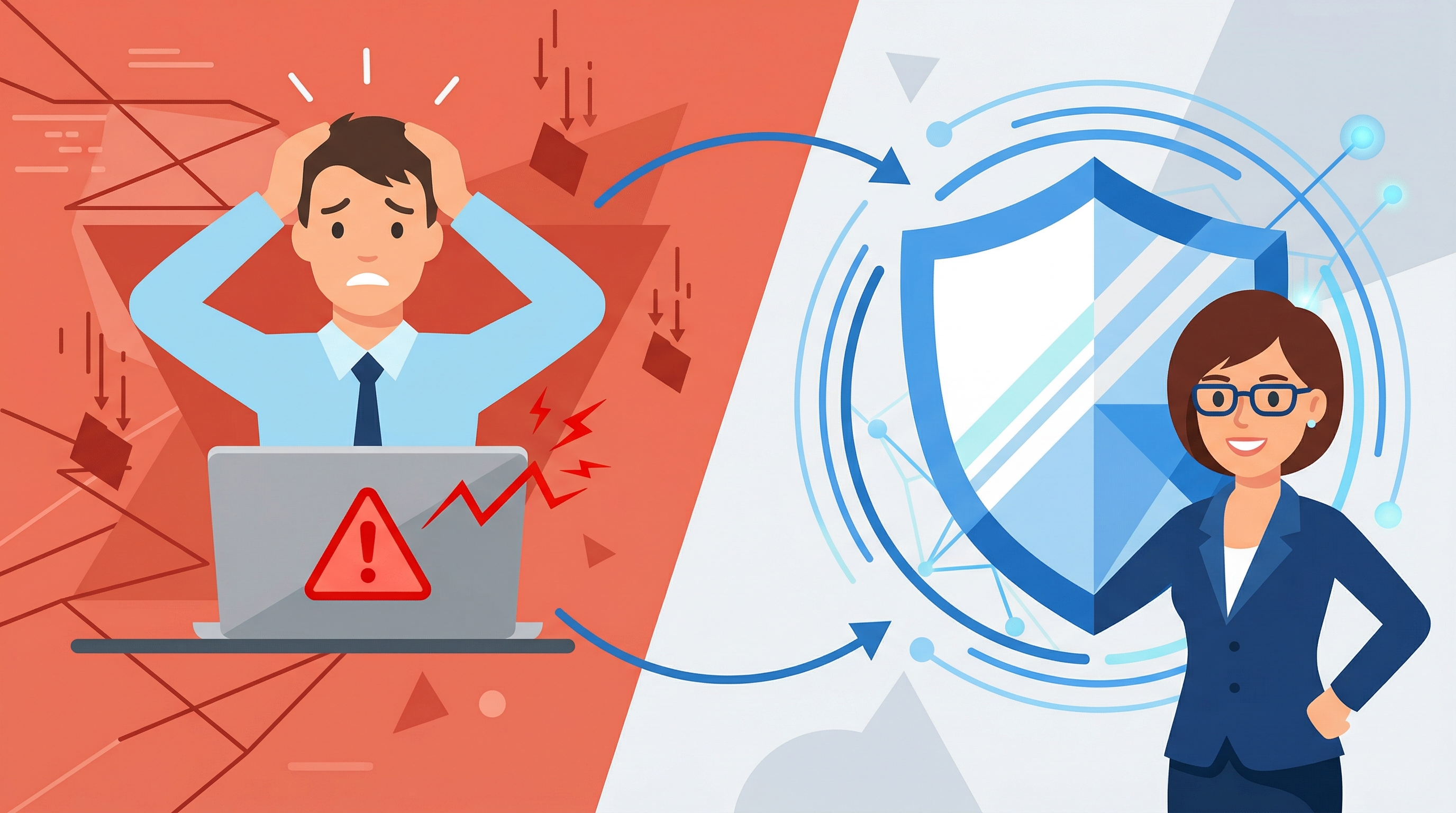 システム停止が事業停止につながるリスクと対策を解説するイメージ