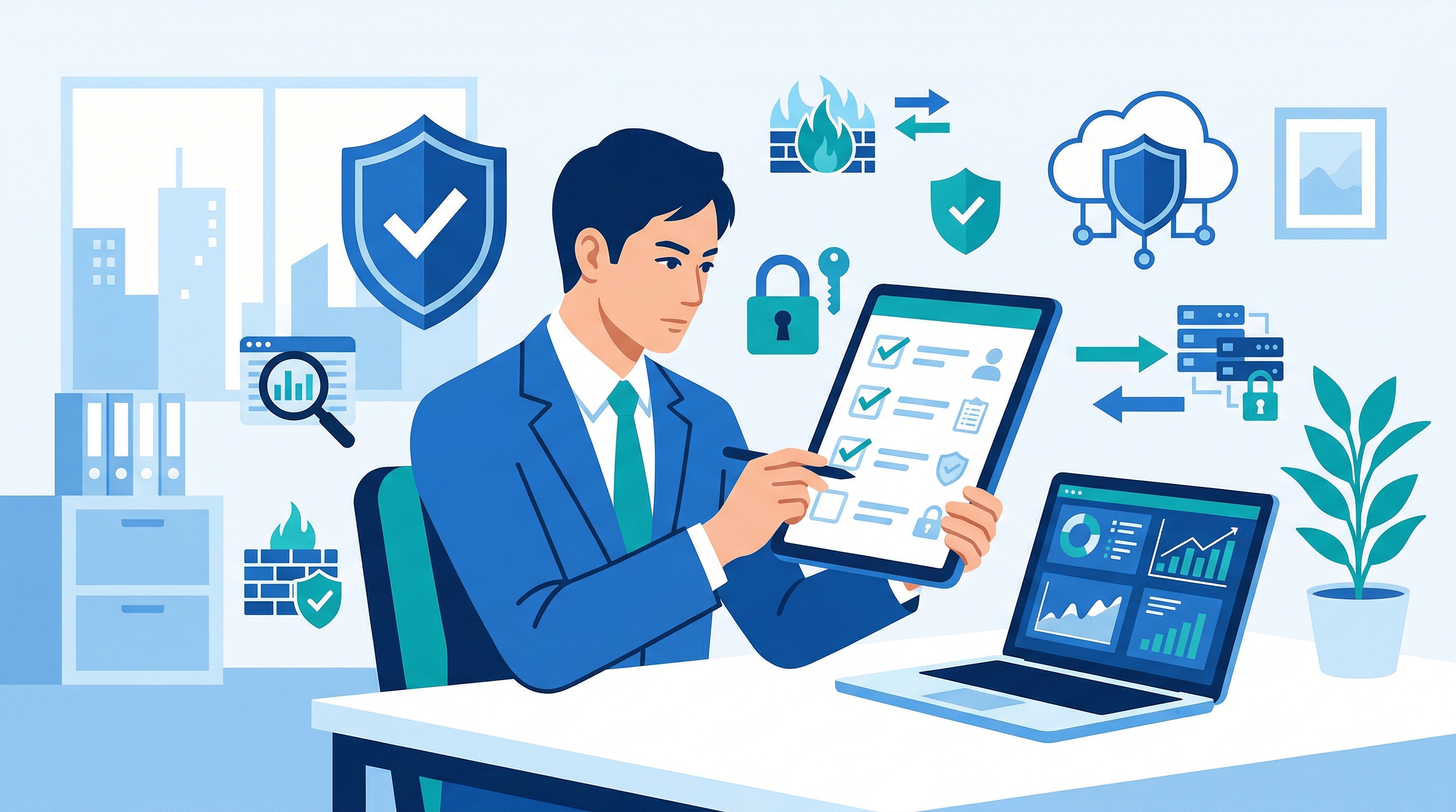 取引先からセキュリティ要求が来た時の中小企業の対応法を解説するイメージ