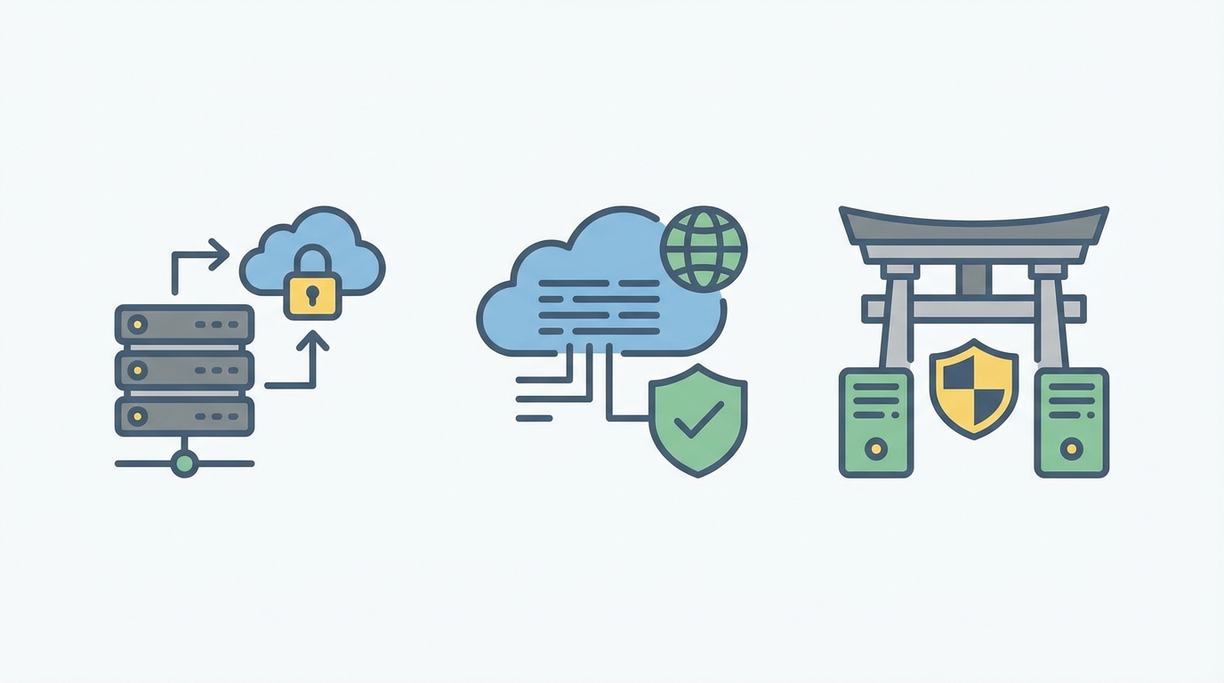 Flat design illustration showing a Japanese IT off...