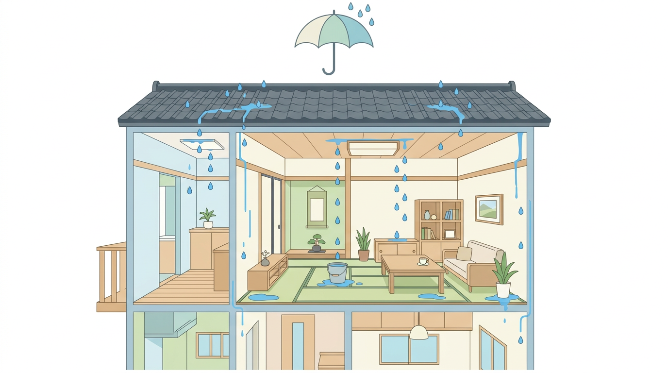 マンションの雨漏りと保険の関係を示すイメージ