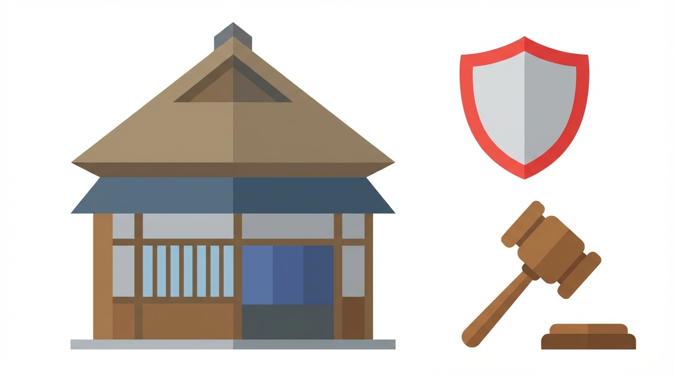 Flat design illustration showing a Japanese house...