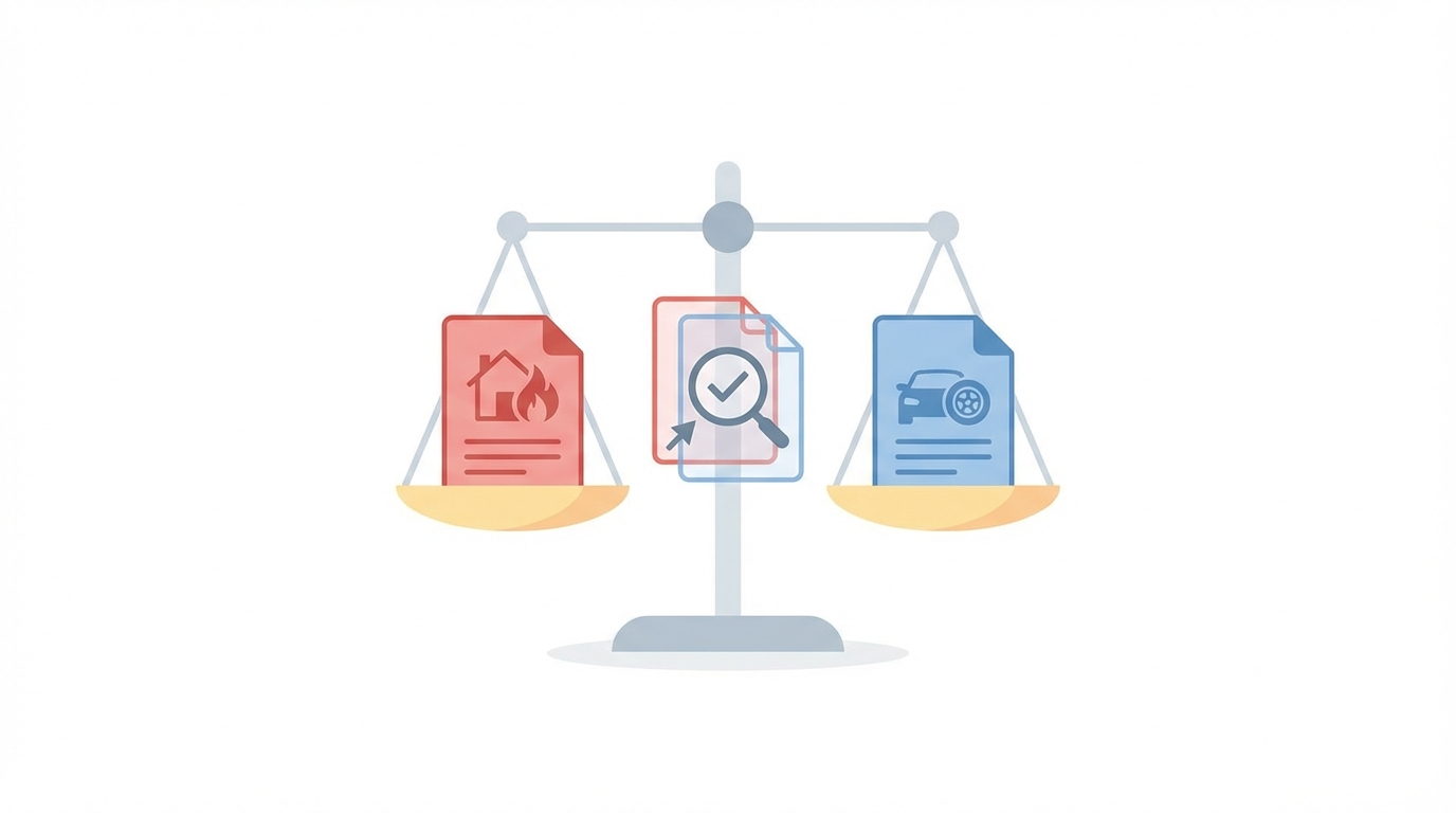 Flat design illustration comparing fire insurance...