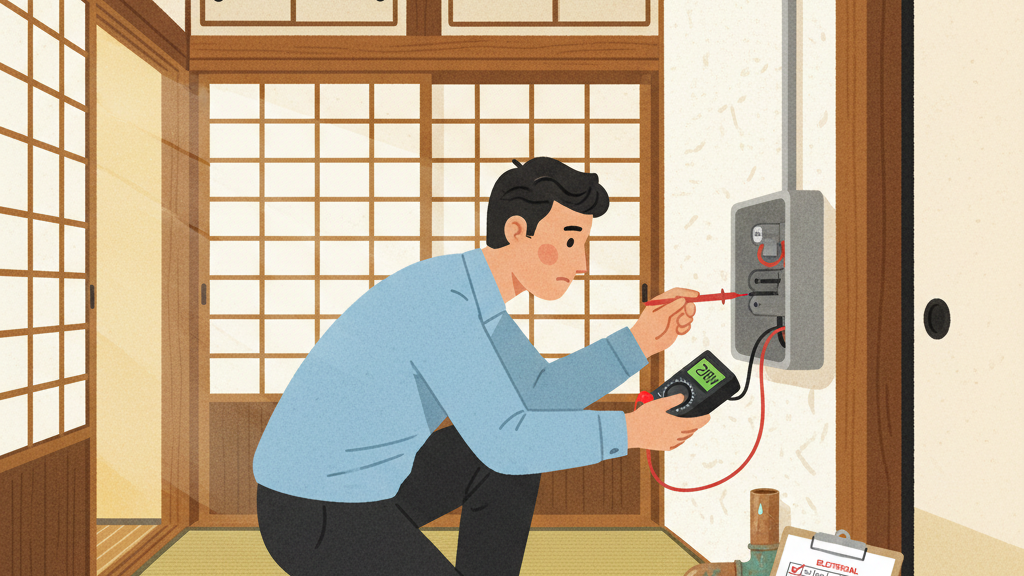 築古住宅の電気設備を点検する作業員のイメージ