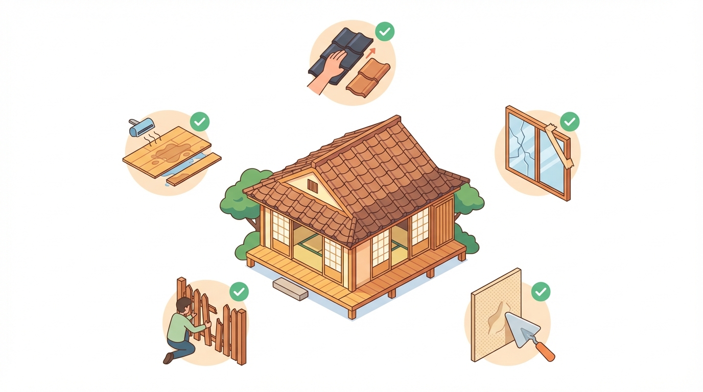 火災保険で修理できるものを示す住宅のイメージ