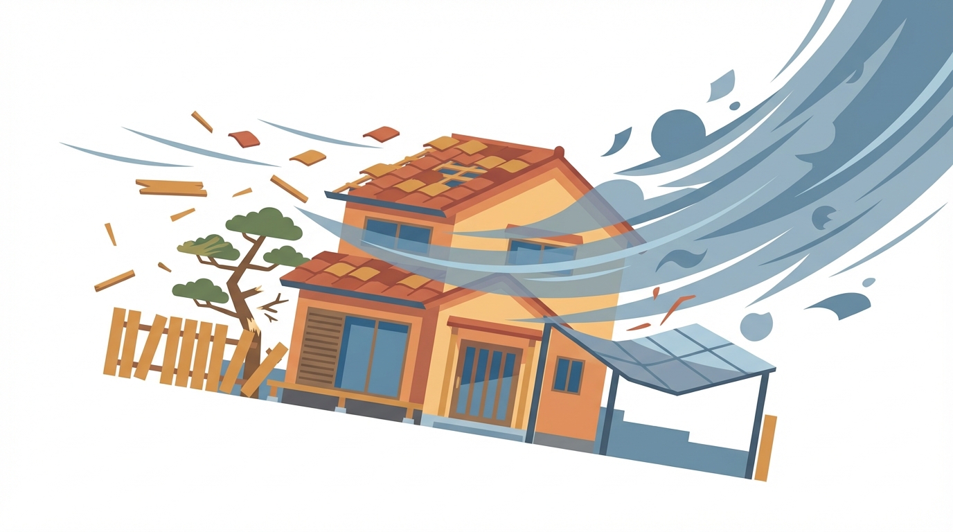 風災被害を受ける住宅のイメージ