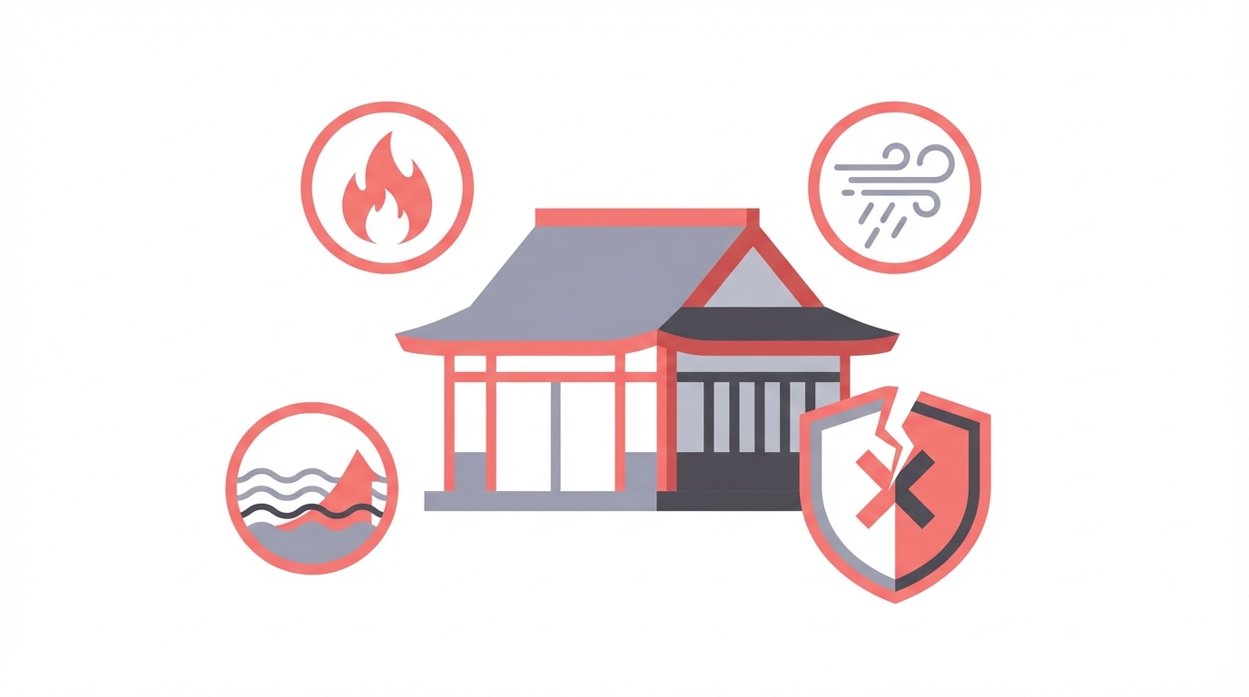 Flat design illustration of a Japanese house surro...