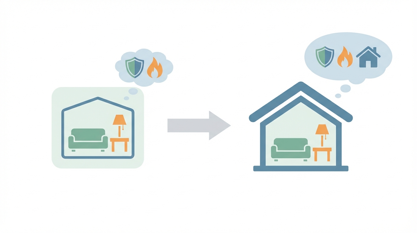 賃貸と持ち家の火災保険の違いを示すイラスト
