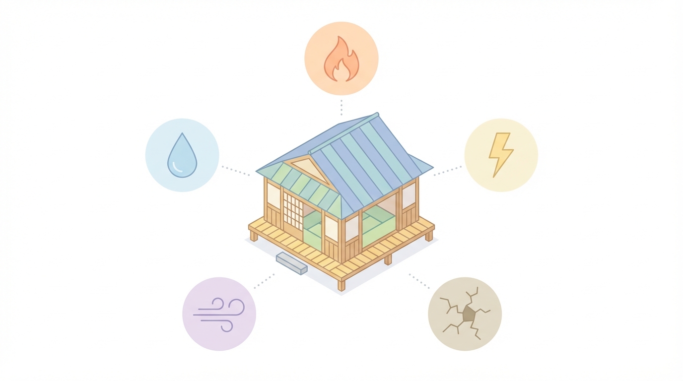 火災保険がカバーするさまざまなリスクのイメージ