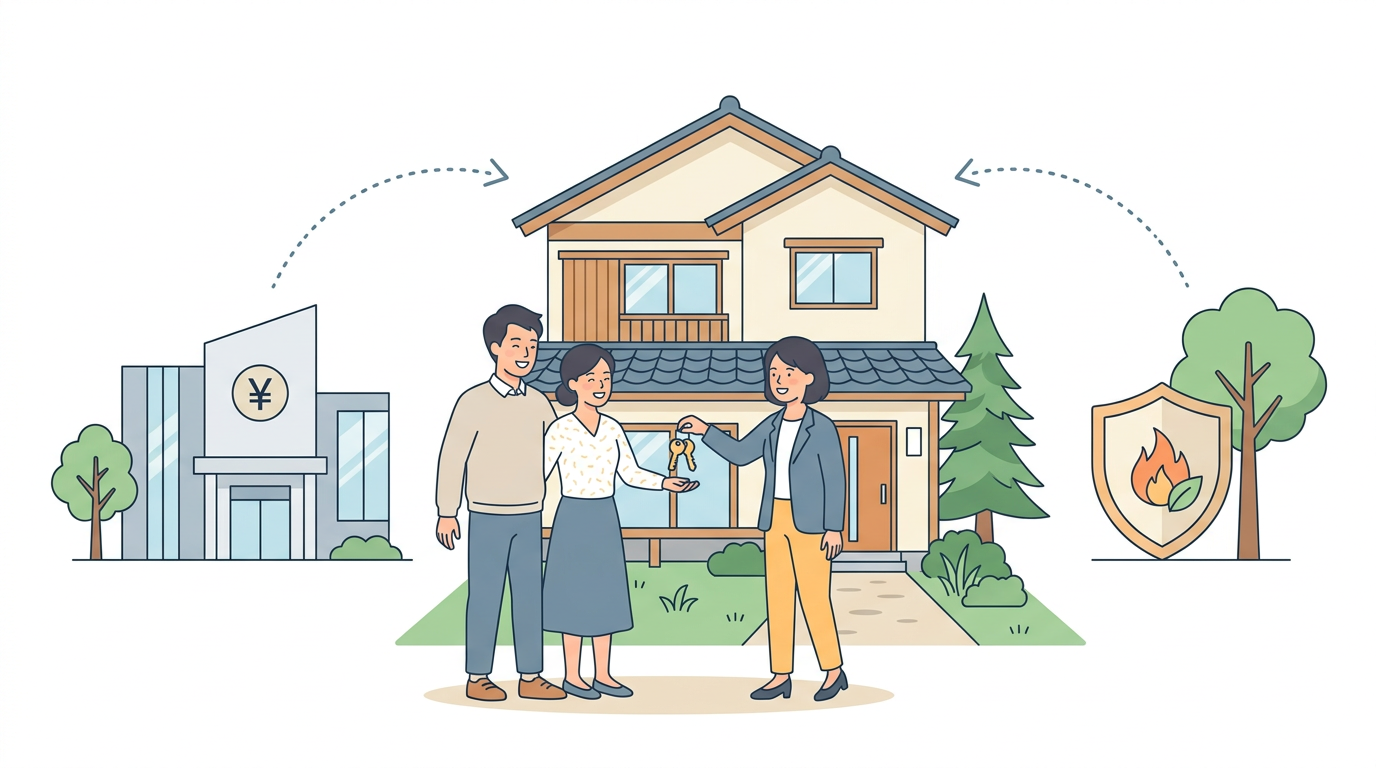 住宅ローンと火災保険の関係を示すイラスト