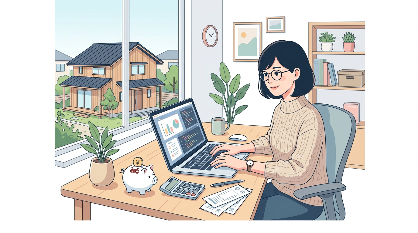 Flat design illustration showing a Japanese freela...