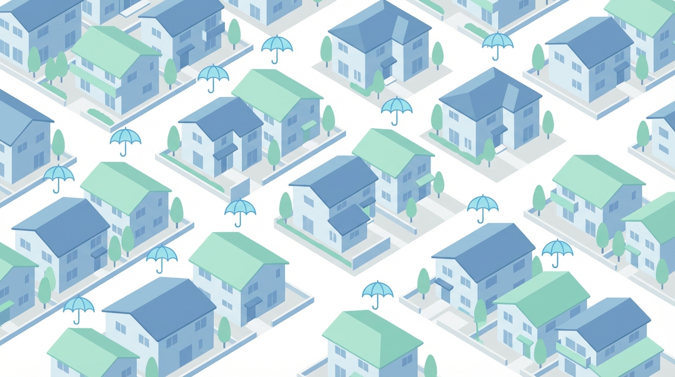 火災保険の加入率を示す住宅街のイメージ