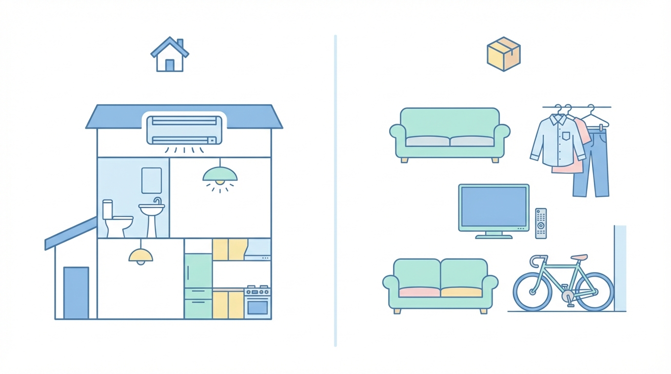 建物と家財の補償範囲の違い
