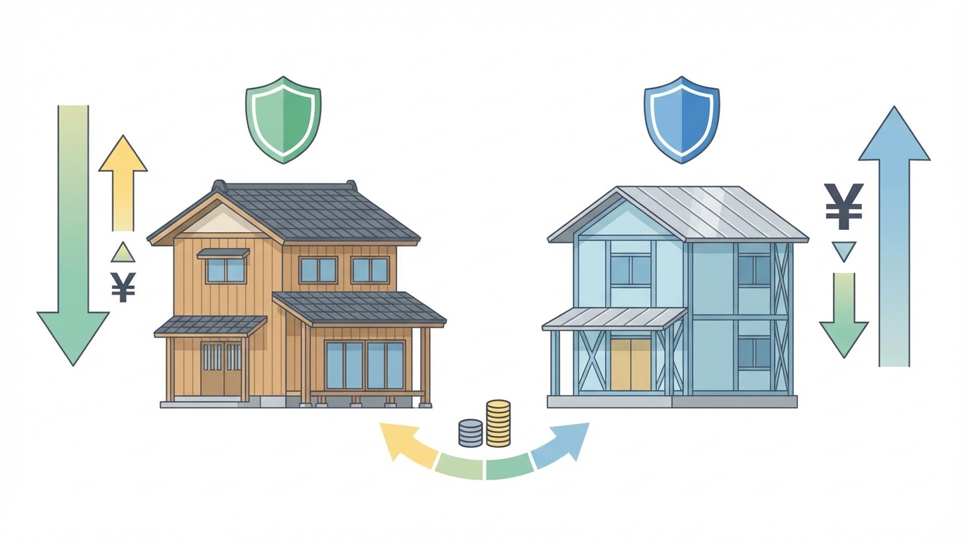 木造と鉄骨造の戸建て火災保険料の比較イメージ