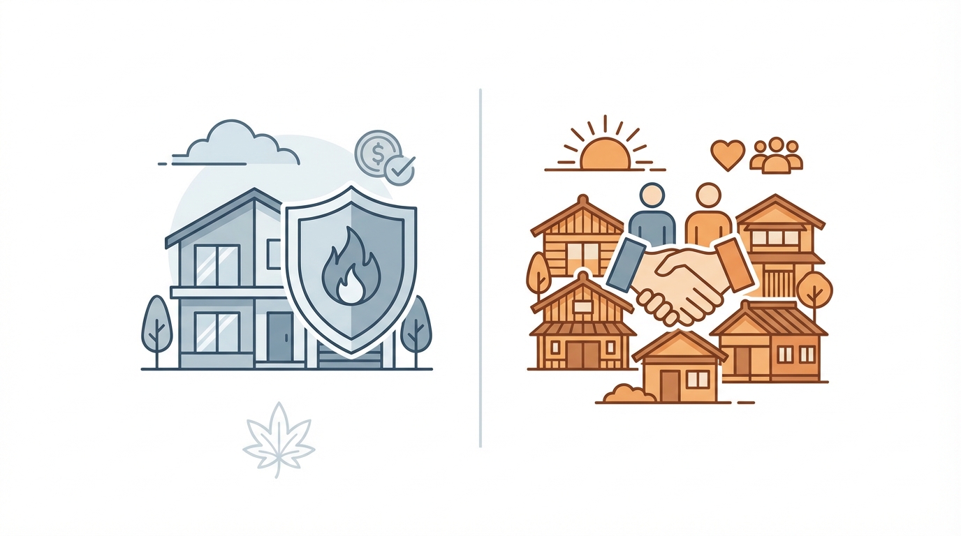 火災保険と共済の違いを比較するイメージ