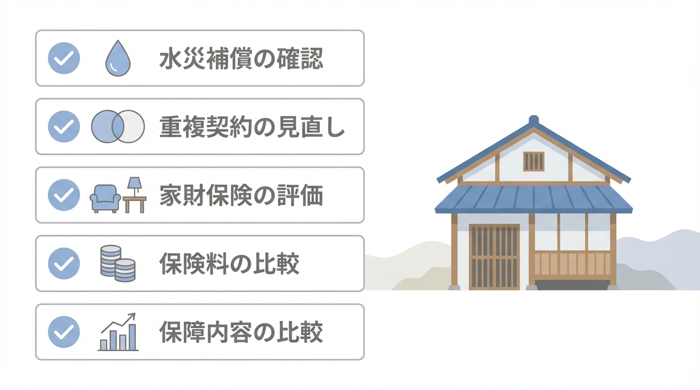 火災保険の見直しチェックポイントのイラスト
