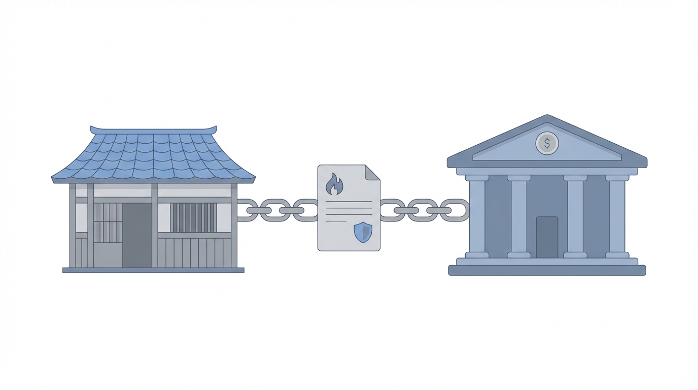 火災保険の質権設定の仕組みを示すイラスト