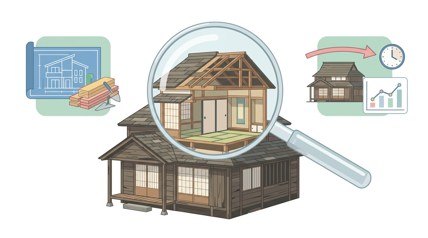 中古住宅の建物評価額の算出方法を示すイラスト
