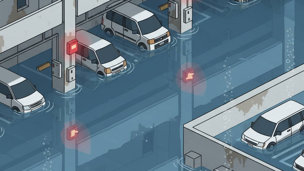 道路が浸水している水災被害のイメージ