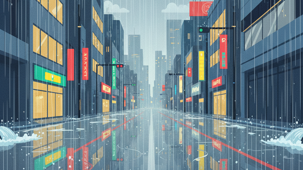 都市部のゲリラ豪雨による内水氾濫のイメージ