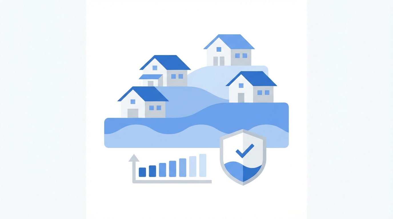 火災保険の水災補償の加入率と5段階料率制度のイメージ