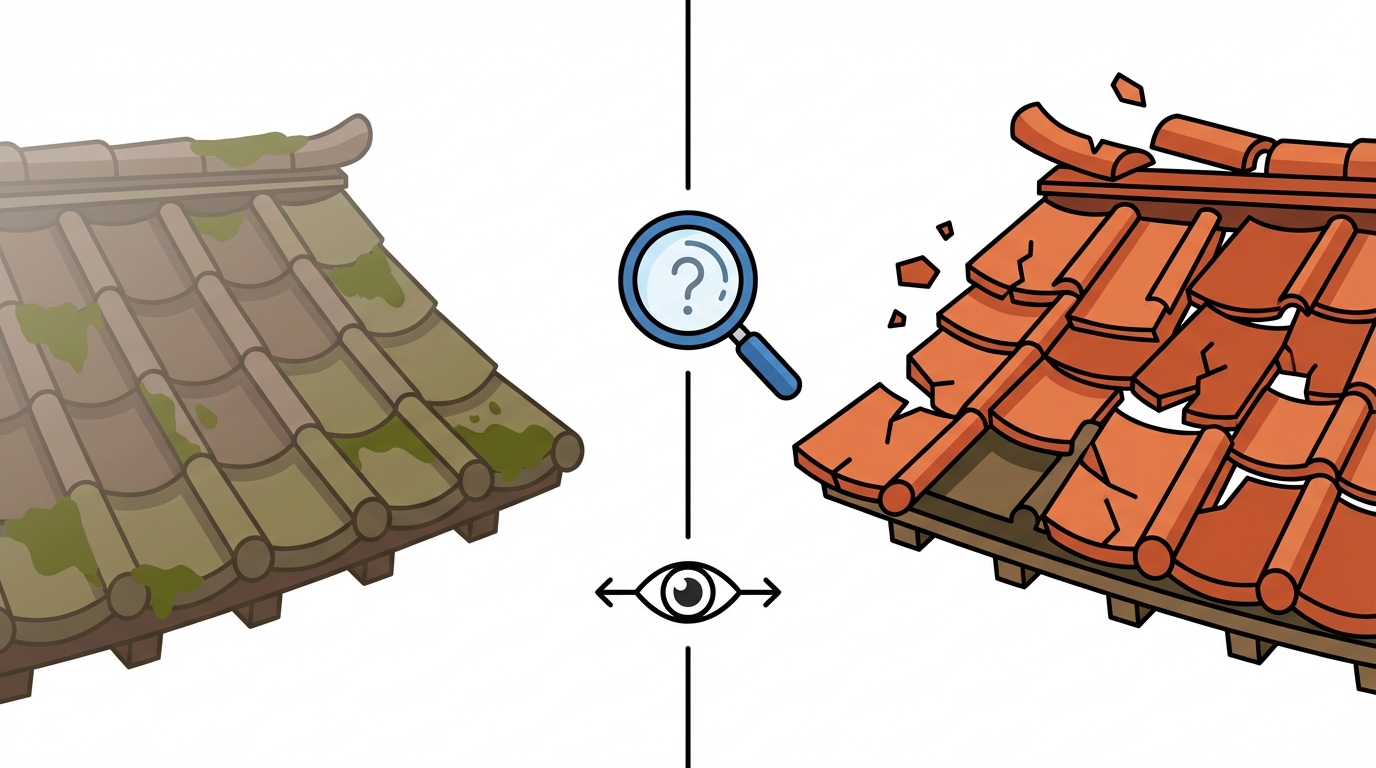 経年劣化と台風被害の見分け方のイメージ