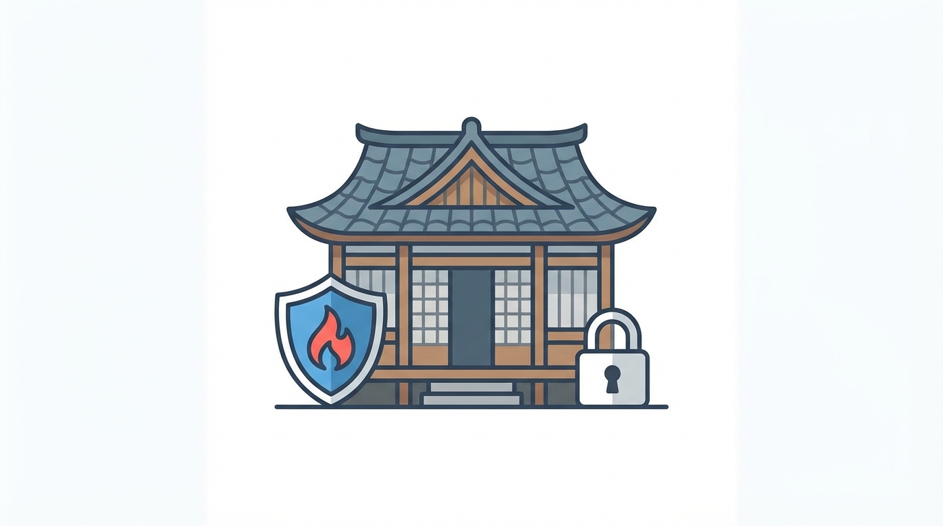 Flat design illustration showing a Japanese house...