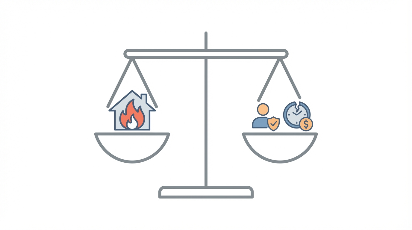 Flat design illustration showing a balance scale c...