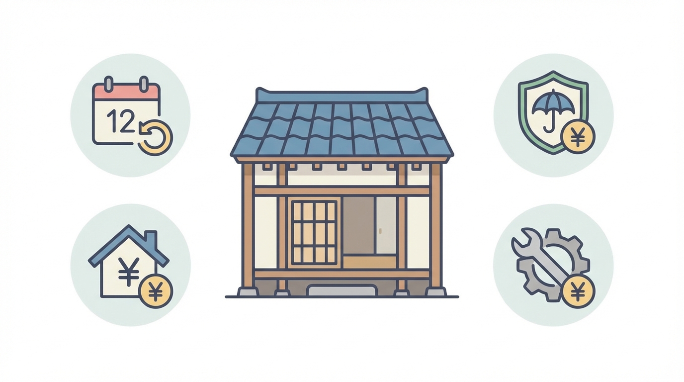 Flat design illustration of a Japanese house with...
