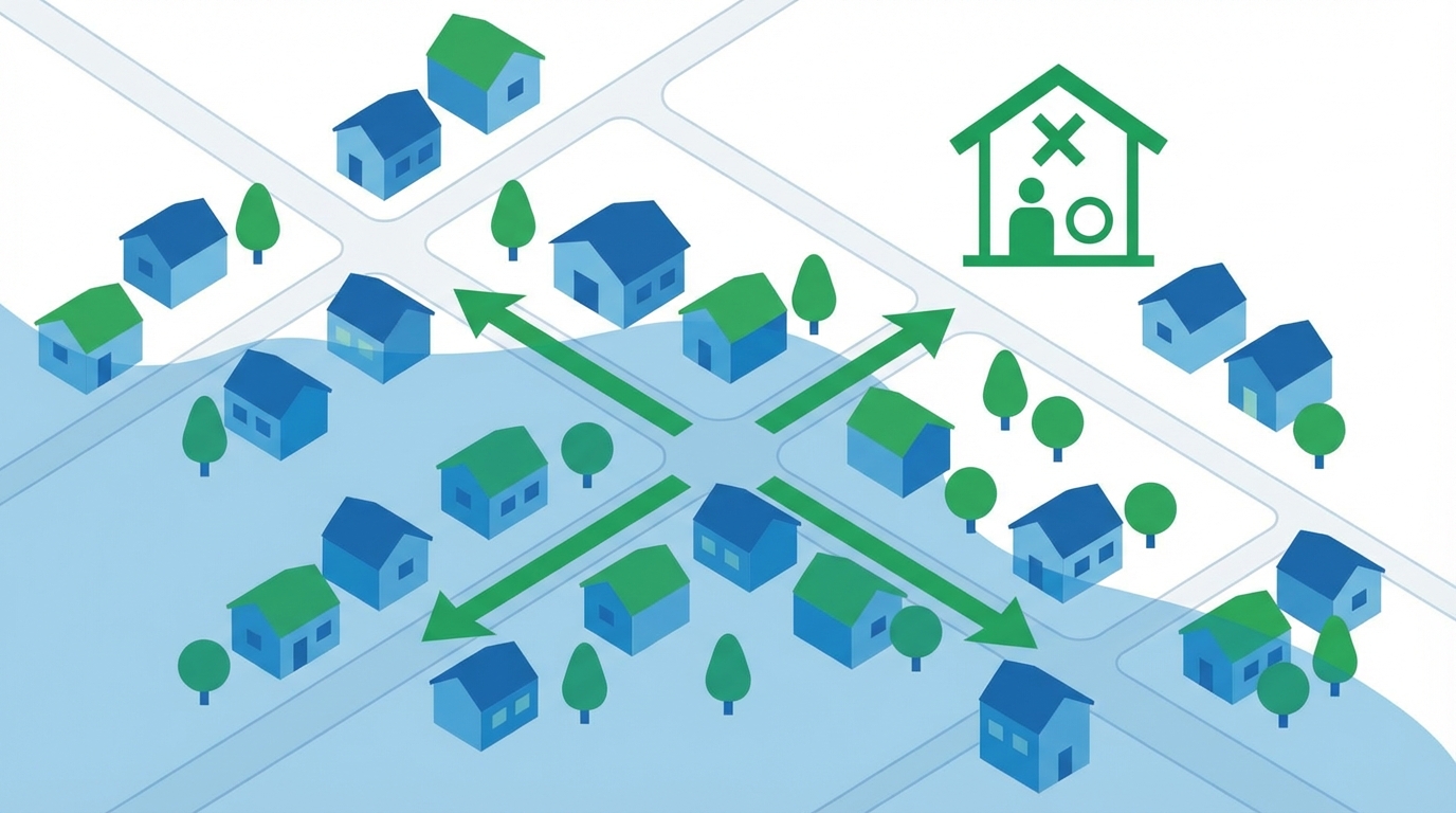 ハザードマップと避難計画のイメージ